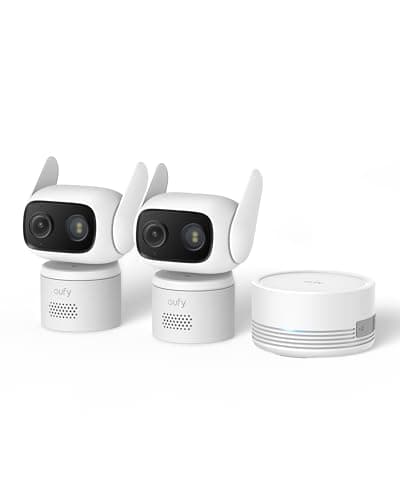 eufy Security Indoor&Outdoor Camera C31,2-Pack with HomeBase Mini(64GB Included),IP66,Spotlight-Free Color Night Vision,360°Pan&Tilt, AutoTracking,Human/Car/Pet/Cry Detection,24/7 Recording