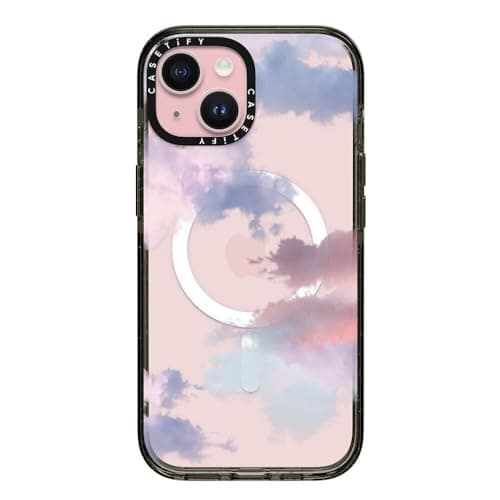 CASETiFY Impact iPhone 15 Case [4X Military Grade Drop Tested / 8.2ft Drop Protection/Compatible with Magsafe] - Cloud Print - Clouds - Clear Black