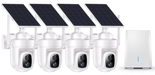 4K Security Cameras Wireless Outdoor with local storage Base,No Subscription Required,Home Security Cameras System with 360° Pan&Tilt,Auto Tracking,5G & 2.4G Router Compatible,Solar-Powered,4 cam kit
