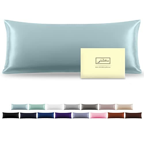 Silk Body Pillowcase Mulberry Silk Pillowcase Body Pillow Cases with Zipper Soft Breathable Smooth Cooling 20x54 inches Body Pillow Pillowcase for Sleep (Blue Haze,20"X 54",1Pcs)