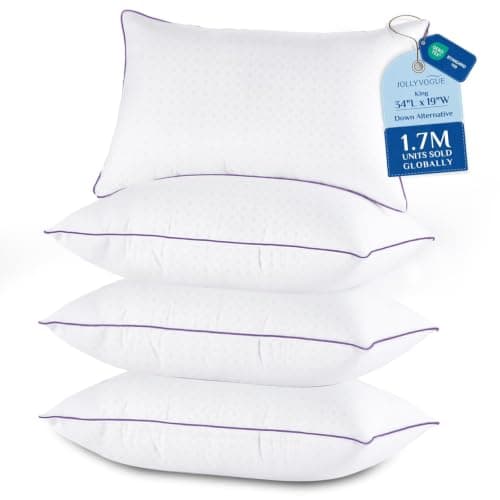 JOLLYVOGUE Firm Pillows King Size Set of 4, Washable Supportive Bed Pillows with Oeko-Tex Certified Down Alternative Fill, Fluffy Hotel Quality for Back, Stomach and Side Sleepers