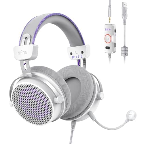 FIFINE Open Back Gaming Headset with 7.1 Surround Sound - Dual Wired USB/3.5mm Connection - USB Control Box - Detachable Mic, Over Ear Headphone for PC, PS4/5, Xbox, Switch, Mobile - H18V Lite WP