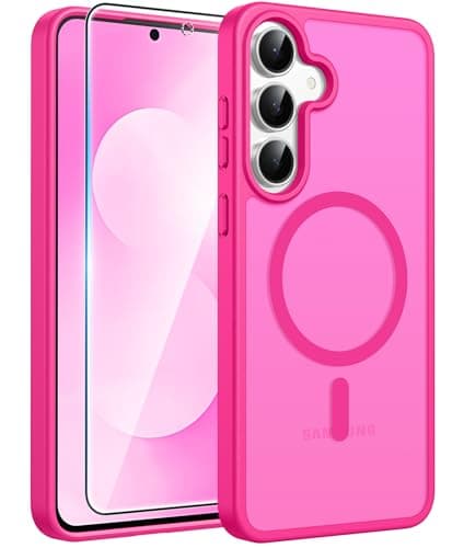 FNTCASE for Samsung Galaxy S25 FE Case: Magnetic Translucent Matte Military Grade Drop Proof Protection Cell Phone Cover - Slim Rugged Durable Shockproof Protective S25Fe Cases (Hot Pink-6.7 inch)