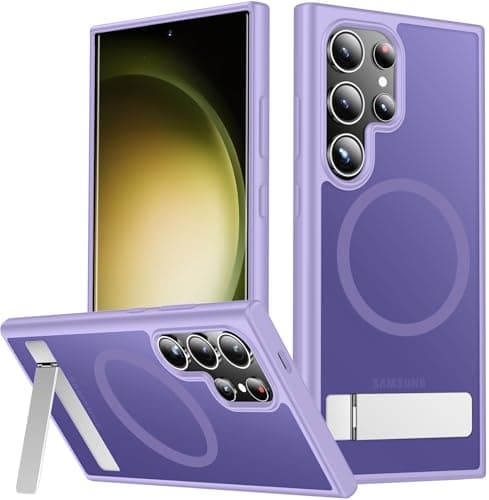 SPIDERCASE Magnetic for Samsung Galaxy S23 Ultra Case, [3 Stand Ways][ Military Grade Drop Protection] with Invisible Stand Shockproof Slim Case for Samsung S23 Ultra 6.8", Light Purple