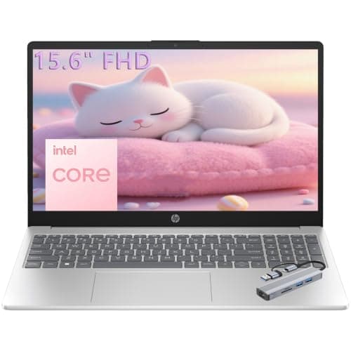 HP 15.6" FHD Laptop 2026 Edition with Copilot AI, 8GB RAM, 256GB SSD, Intel Processor, Long Battery Life, Lightweight 3.64 lbs, Microsoft 365, Windows 11 for Students & Office, with 5 in 1 hub