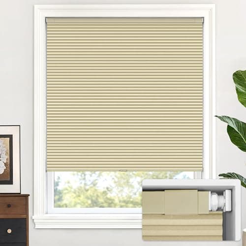 LazBlinds Cordless Cellular Shades, No Tools No Drill Blackout Honeycomb Shades Pleated Blinds for Windows, 20.5'' W x 48'' H, Soft Cream