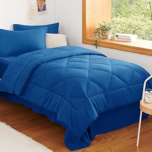 CozyLux Twin XL Comforter Set Classic Blue - 5 Pieces Twin Extra Long Bed in a Bag for College Dorm, All Season Bedding Set for Girls and Boys, Soft Bed Set with Comforter, Sheets, Pillowcase & Sham