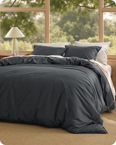 Bedsure Cotton Duvet Cover Queen - Luxury Slub Weave 100% Cotton Duvet Cover Set, PureWoven Bedding Set with a Linen Like Textured, Easy Change, Charcoal, 90" x 90"
