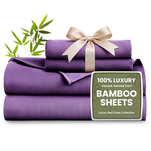 Love's cabin 3 Piece Twin Sheet Set, 100% Rayon Derived from Bamboo, Cooling & Breathable, Soft Silky Deep Pocket up to 16", Hotel Luxury Bedding for Hot Sleepers, Purple