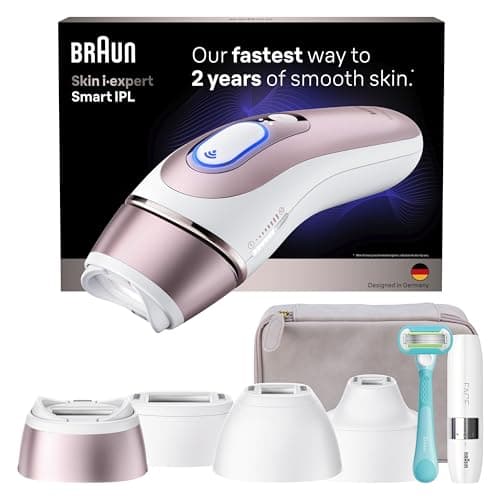 Braun Skin i-Expert Smart IPL PL7219 at Home Laser Hair Removal for Women and Men with App, Premium Pouch, Venus Razor, 2 Smart Heads, Facial Trimmer