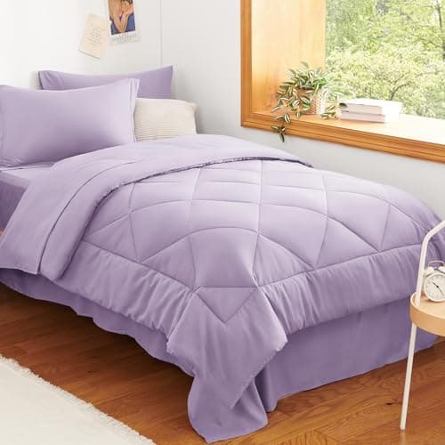 CozyLux Twin XL Comforter Set Light Purple - 5 Pieces Twin Extra Long Bed in a Bag for College Dorm, All Season Bedding Set for Girls and Boys, Soft Bed Set with Comforter, Sheets, Pillowcase & Sham
