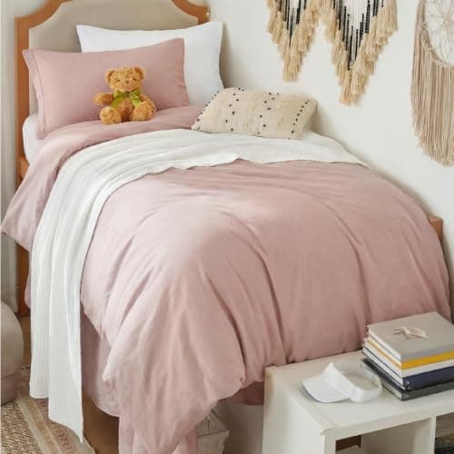 Bedsure Prewashed Twin Duvet Cover, Cotton-Like Bedding Set, Rose Pink