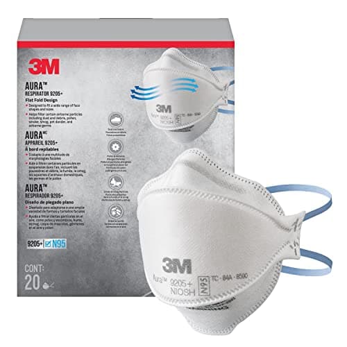3M Aura Particulate Respirator 9205+, N95 Disposable Respirator, Use For Sanding, Sawing, Yard Work, Dusting, Mowing, Raking, Curved, Low-profile, 3-panel Design for Easy Facial Movements, 20pk