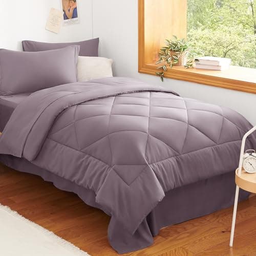 CozyLux Twin XL Comforter Set Dusty Purple - 5 Pieces Twin Extra Long Bed in a Bag for College Dorm, All Season Bedding Set for Girls and Boys, Soft Bed Set with Comforter, Sheets, Pillowcase & Sham