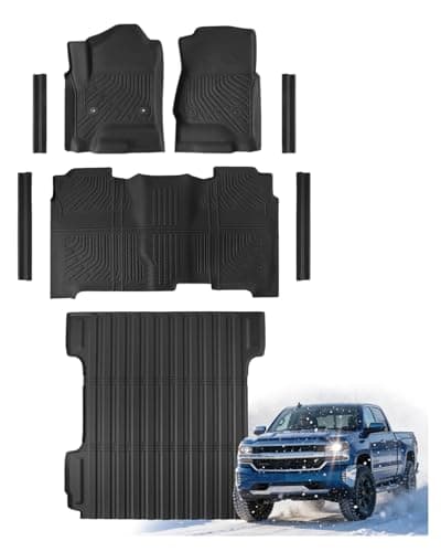 TAPTES 5.8 FT Truck Bed Mat & Floor Liners for Chevy Silverado & for GMC Sierra 1500 Crew Cab 2014-2018, Full Set All Weather Car Rubber Carpet Cargo Cover Interior Accessories