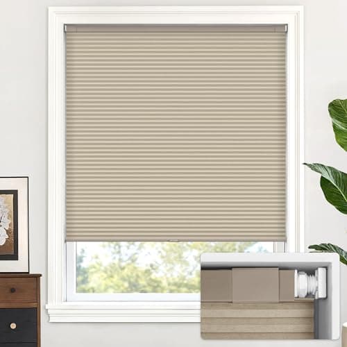 LazBlinds Cordless Cellular Shades, No Tools No Drill Light Filtering Honeycomb Shades Pleated Blinds for Windows, 20'' W x 64'' H, Mocha