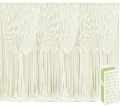 10 Panels Ivory Backdrop Curtains for Wedding Party Wrinkle Free Backdrops Curtain Drapes Fabric Decorations Photo Back Drop Cloth for Baby Shower Photography Stage Reception 50ft(W) x 12ft(H)