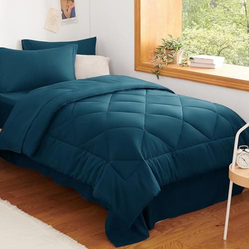 CozyLux Twin XL Comforter Set Lyons Blue - 5 Pieces Twin Extra Long Bed in a Bag for College Dorm, All Season Bedding Set for Girls and Boys, Soft Bed Set with Comforter, Sheets, Pillowcase & Sham