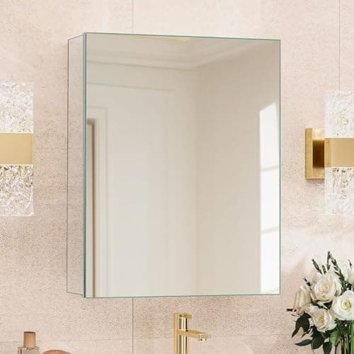 HABIUBIU 20 x 26 in Medicine Cabinet Mirror,Bathroom Mirror Cabinet with Adjustable Shelves,Aluminum Silver Medicine Cabinets for Bathroom,Recessed or Wall Mounted Medicine Cabinets（Assembly Required