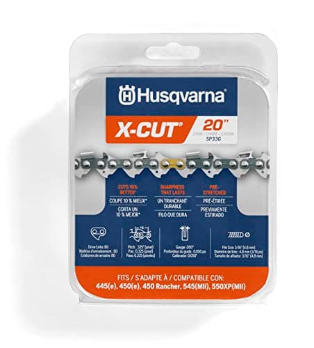 Husqvarna X-Cut SP33G 20 Inch Chainsaw Chain, 325" Pitch, 050" Gauge, 80 Drive Links, Highly Durable, Pre-Stretched Chainsaw Blade Replacement with Superior Lubrication and Low Kickback, Gray