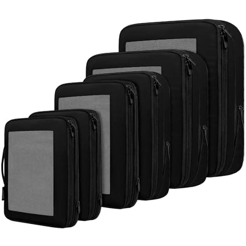 BAGAIL 4 Set/6 Set/8 Set Compression Packing Cubes Travel Accessories Expandable Packing Organizers (Square Mesh, 06-Black)