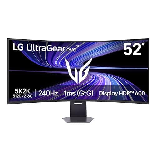 LG 52G930B-B 52-inch Ultragear evo G9 5K2K (5120x2160) Curved Gaming Computer, 240Hz, 1ms, AMD FreeSync Premium, VESA DisplayHDR 600, DP 2.1, HDMI 2.1, USB-C 90W PD, Tilt/Height/Swivel Stand, Black