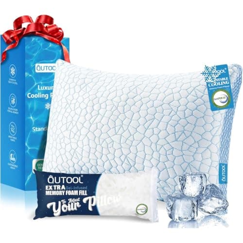 QUTOOL Enhanced Cooling Pillows for Sleeping, CertiPUR-US Shredded Memory Foam Pillows Standard Size Set of 1 for Hot Sleeper, Adjustable Pillow for Side, Back, Stomach Sleepers Support Yet Soft, Blue