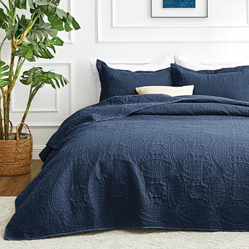 Love's cabin King Size Quilt Set Navy Blue Bedspreads - Soft Bed Summer Lightweight Bedspread Comforter - Modern Style Coin Pattern Coverlet for All Season - 3 Pieces (1 Quilt, 2 Pillow Shams)