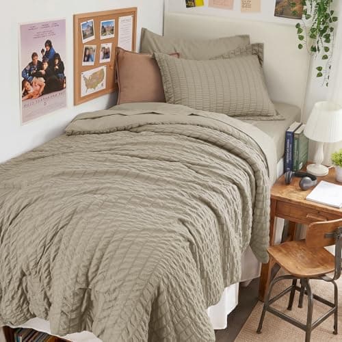 HYMOKEGE Linen Twin XL Comforter Set Seersucker 5 Pieces, All Season Luxury Bed in a Bag for Bedroom, Bedding Set with Comforter, Sheets, Pillowcase & Sham