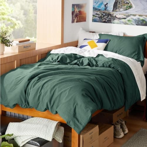Bedsure Prewashed Twin Duvet Cover, Cotton-Like Bedding Set, Forest Green