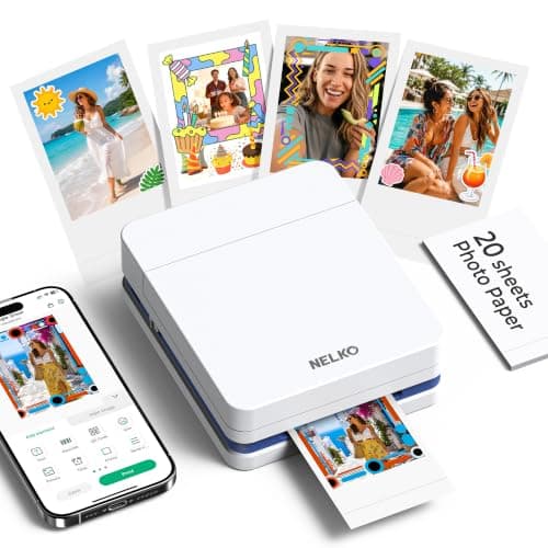 Nelko Photo Printer, 2x3 Portable Wireless Smartphone Printer, PP01 Mini Color Instant Inkjet Printer, Sticky-Back Photos, Bluetooth Compatible with iOS & Android, App Editing, White