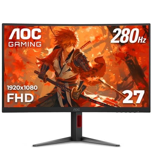 AOC 27" Curved Gaming Monitor, FHD 1080p, 280Hz (DP) 240Hz (HDMI), 0.3ms MPRT, VA Panel 1500R, AMD FreeSync Premium, HDR Ready, Height Adjustable, DisplayPort HDMI C27G4ZH