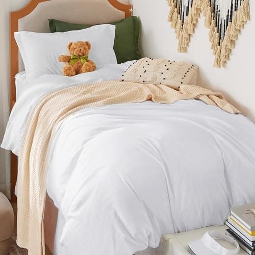 Bedsure Duvet Cover Twin/Twin XL Size - 2 Pieces Prewashed Cotton-Like Polyester Extra Soft Bedding Set, Includes 1 Duvet Cover 68"x90" with Zipper Closure & 1 Pillow Sham, White, No Comforter