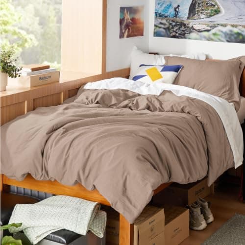 Bedsure Khaki Duvet Cover Twin/Twin XL Size - 2 Pieces Prewashed Cotton-Like Polyester Extra Soft Bedding Set, Includes 1 Duvet Cover 68"x90" with Zipper Closure & 1 Pillow Sham, No Comforter
