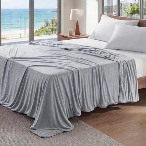 Bedsure Light Grey Cooling Blanket Queen Size for Hot Sleepers - Summer Cold Blanket for Queen Size Bed with Rayon Derived from Bamboo, Ice Cool Cold Arc-Chill Thin Summer Bedding Essentials, 90x90