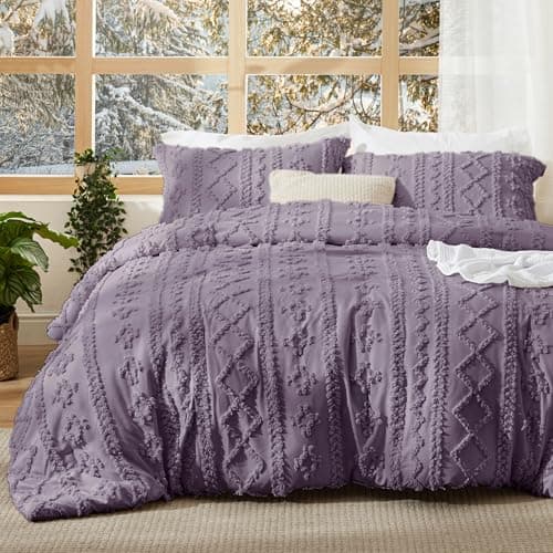 Bedsure Tufted Boho Comforter Set Twin Size - Grayish Purple Boho Bed Set, GentleSoft™ 2 Pieces Farmhouse-Style Embroidery Bedding, Gifts for Woman, Soft Jacquard Kids' Twin Comforter for All Seasons