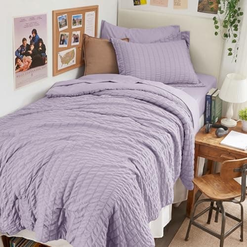 HYMOKEGE Lavender Twin XL Comforter Set Seersucker 5 Pieces, All Season Luxury Bed in a Bag for Bedroom, Bedding Set with Comforter, Sheets, Pillowcase & Sham